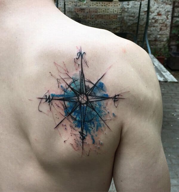 Watercolour Compass Back Tattoo
