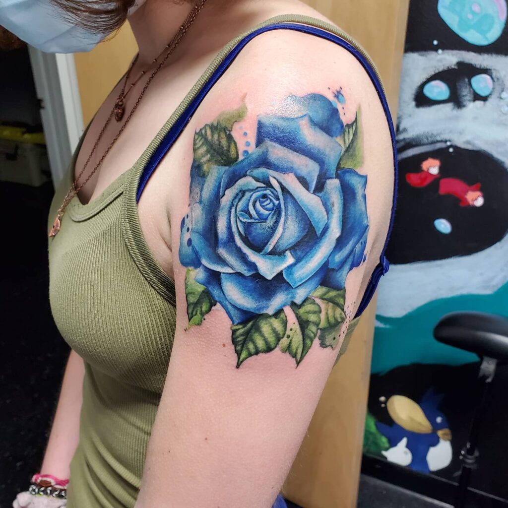Watercolour Blue Rose Tattoo