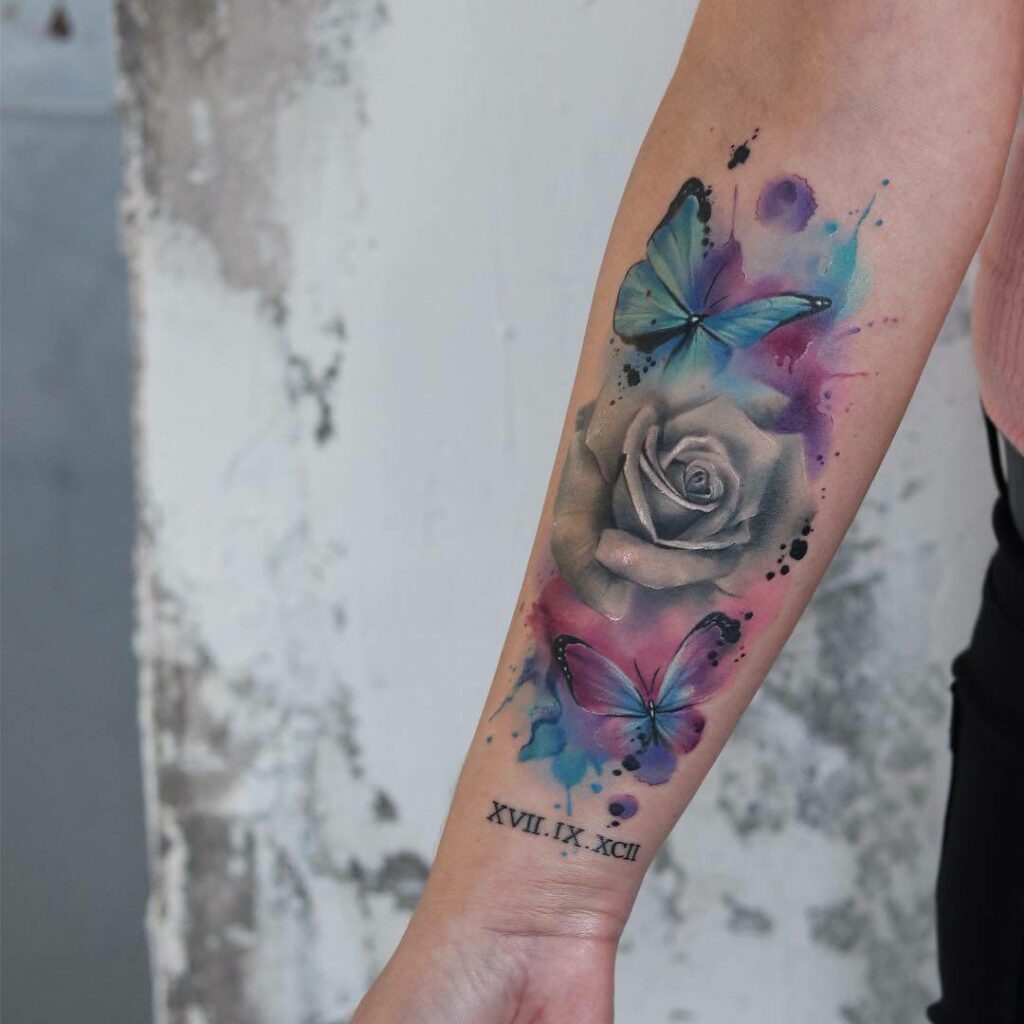 Watercolour Rose Hand Tattoos