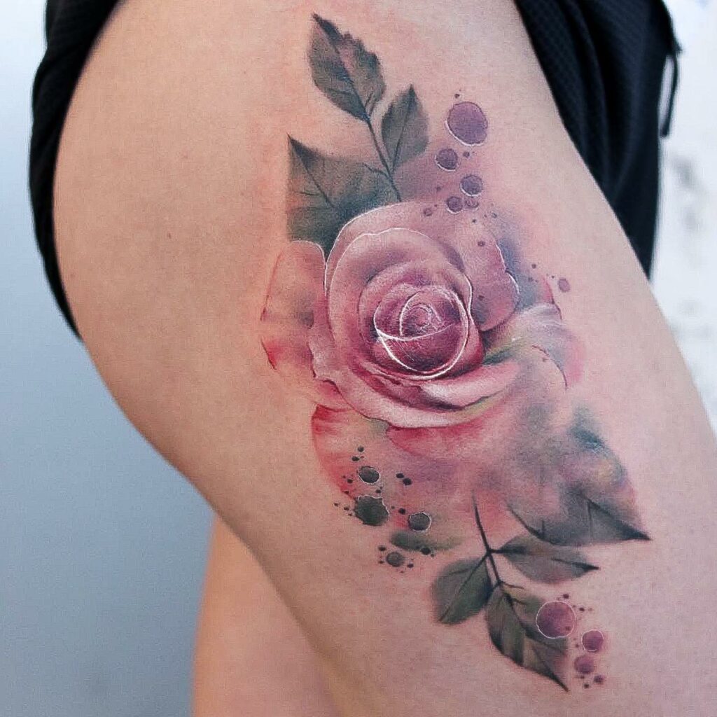 Whimsically Beautiful Watercolour Rose Tattoo