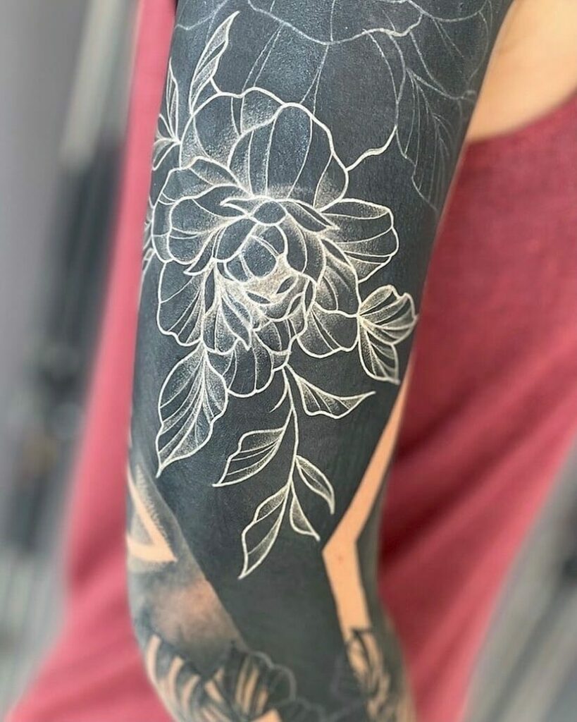 Black Ink Sleeve With White Roses