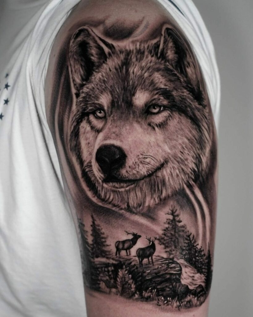 Wolf Tattoo on Forearm by Rowes Binley