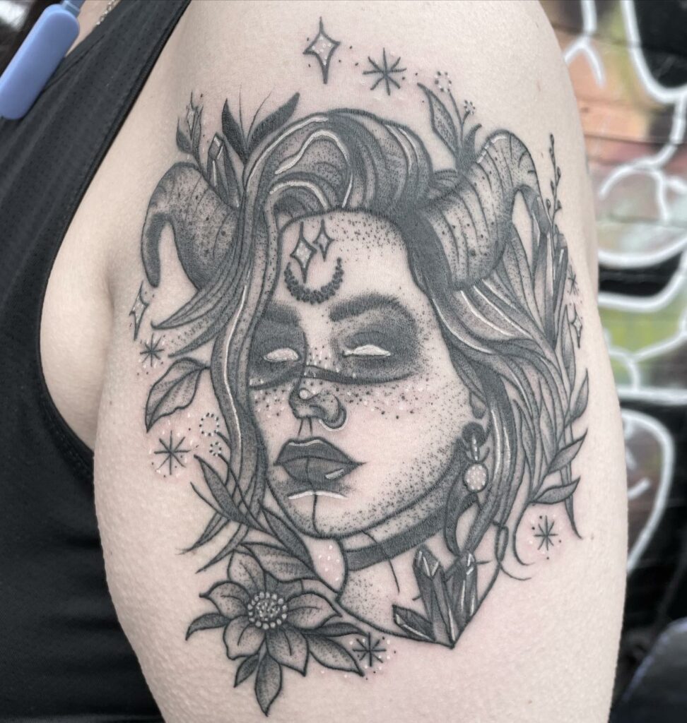 Woman And Stars Taurus Tattoo