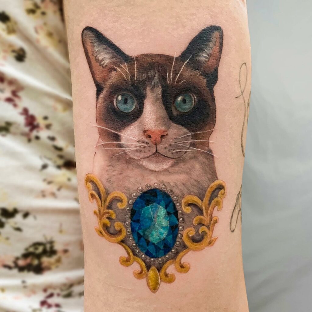 Women Birthstones And Gem Tattoo With Cat