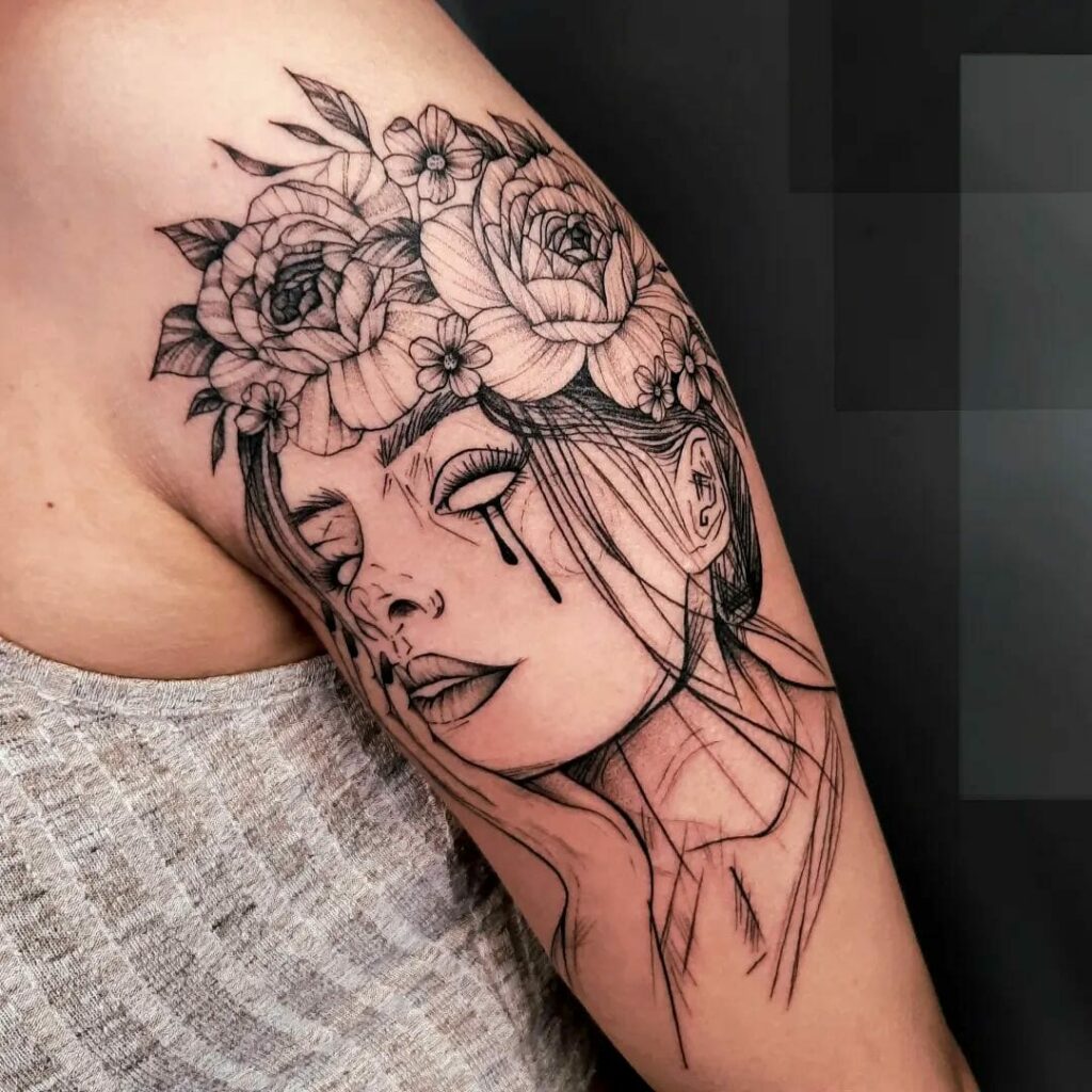 Women x Flowers Tribal Sleeve Tattoo