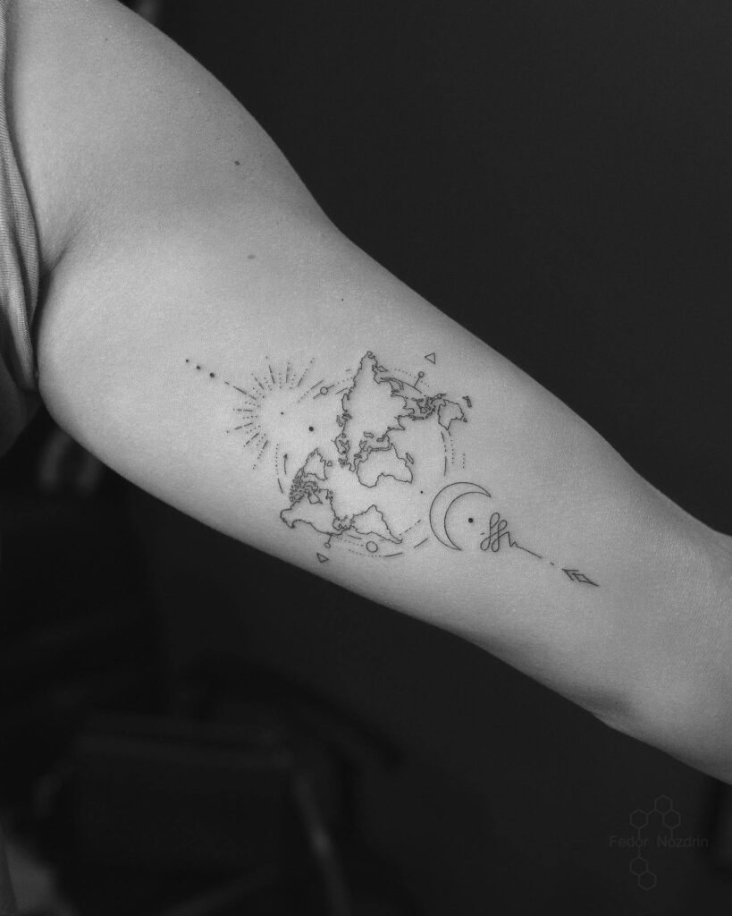 World Map and Compass Tattoo