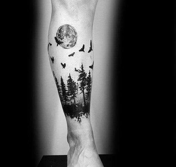 Awesome Forest Moon & Tree Tattoo