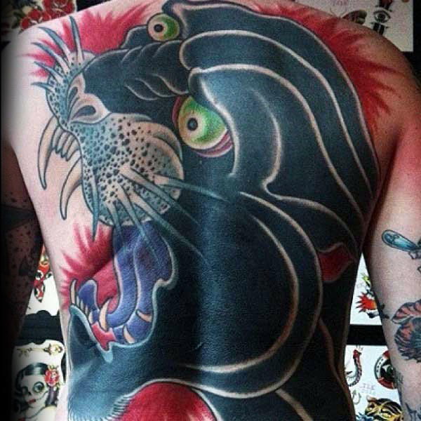 Black Panther Traditional Back Tattoo