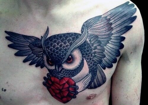 Owls with Red Heart