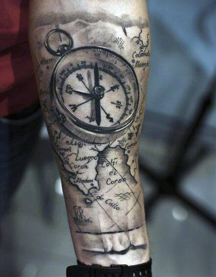 Compass And Map Tattoo Arm Design