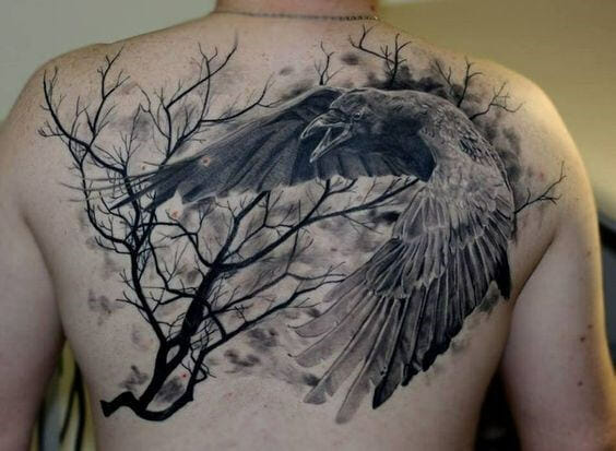 Crow & Tree Back Tattoo 