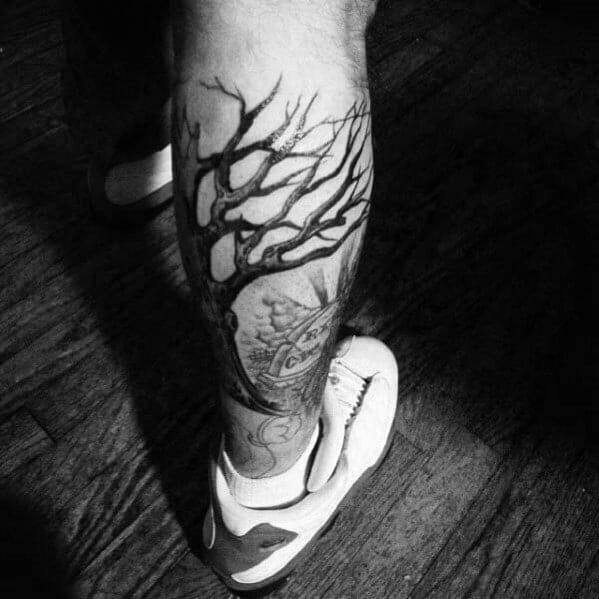 Guys Tree Leg Tattoo