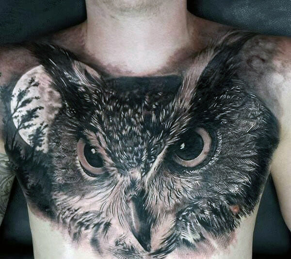 Realistic Owl Tattoo On Chest