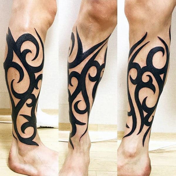 Traditional Bold Tribal Leg Tattoo 