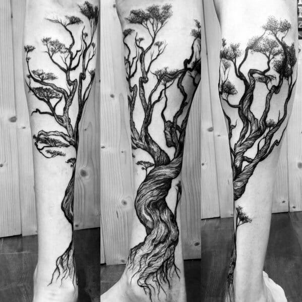Mens tree Leg Tattoo Idea