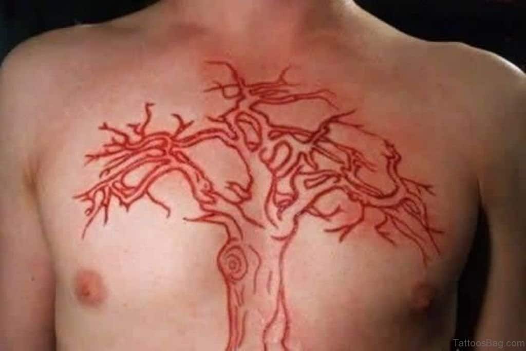 Red Ink Tree Tattoo