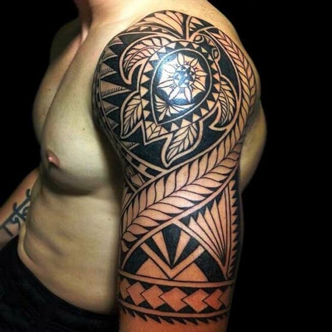 Man with Man with Tribal Turtle Tattoo Sleeve