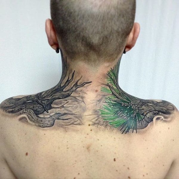 Pine Needle Tree Back Tattoo
