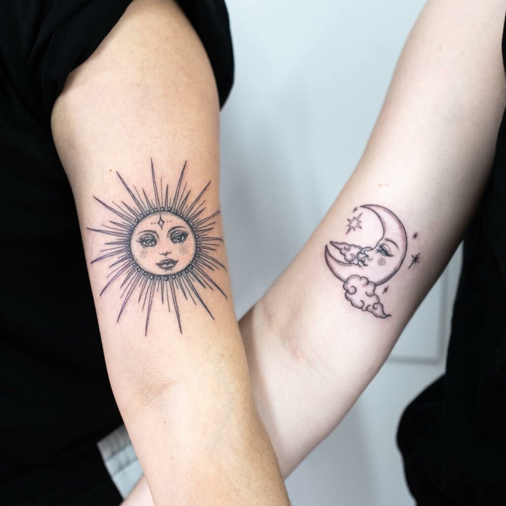 Couples Sun and Moon Tattoo