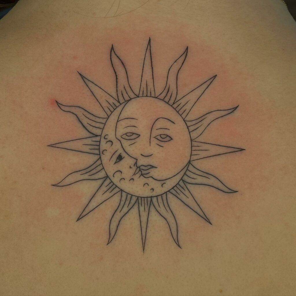 Outline Simple Sun and Moon Tattoo