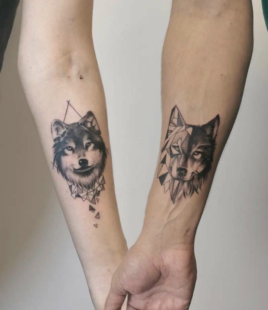 Wolf Couple Tattoo On Back