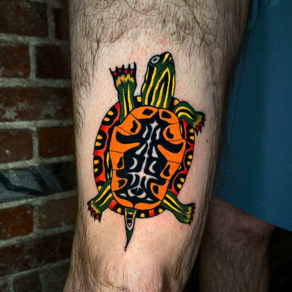 Colorful turtles in tattoos