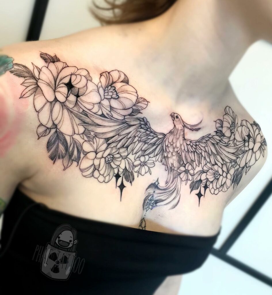 Black And Grey Phoenix Tattoo