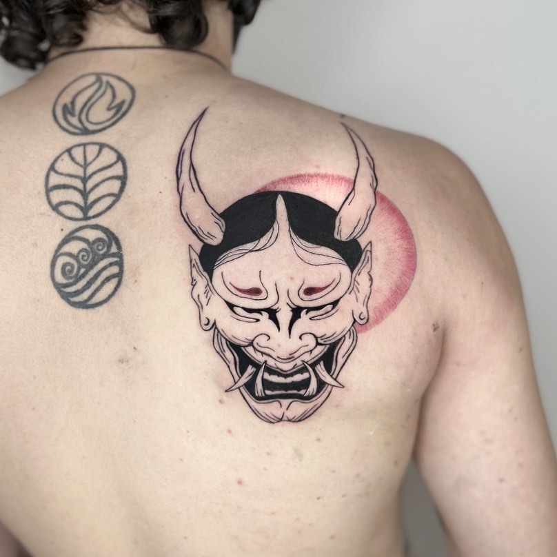 Oni Mask Tattoo Traditional Idea