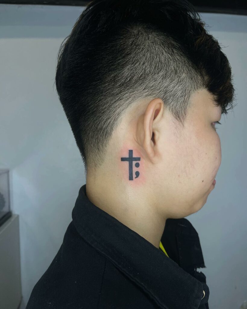 Semicolon Cross Tattoo