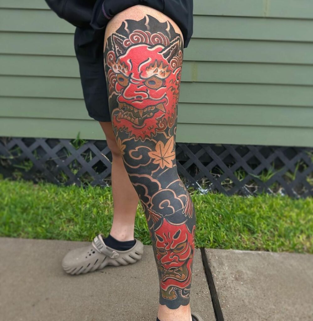 Oni Mask Tattoo Sleeve Red Design 