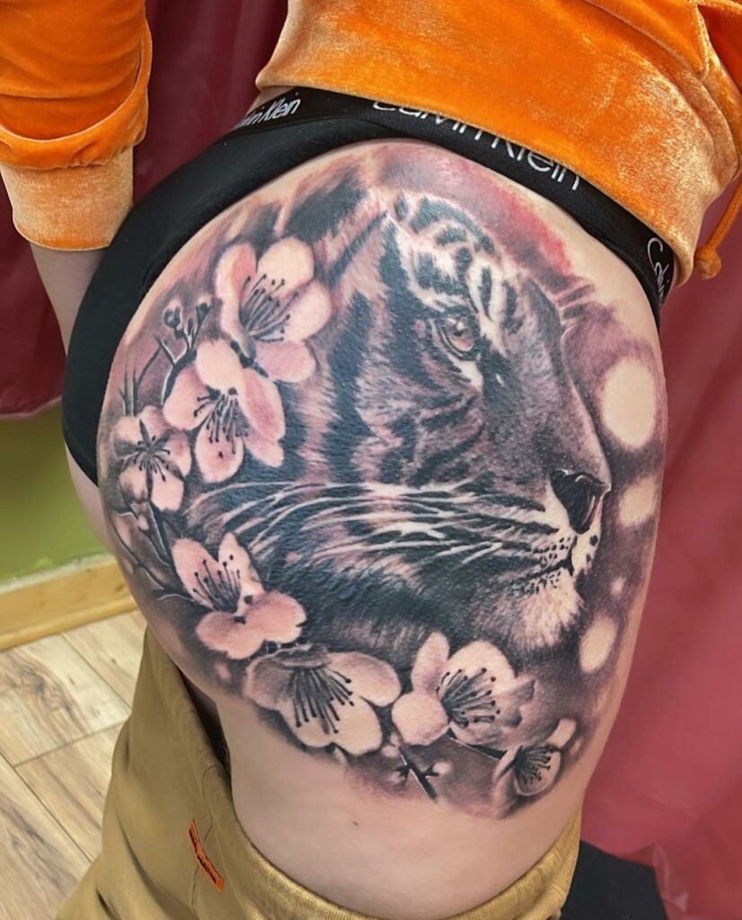 Tiger and Cherry Blossom Tattoo 