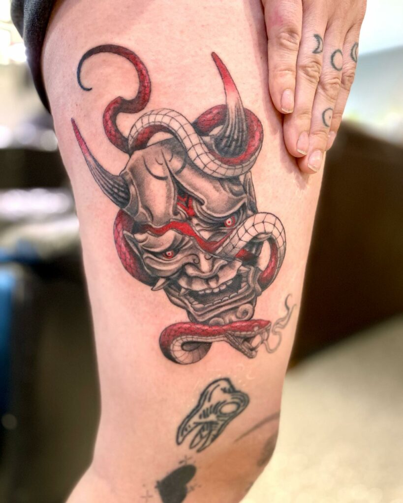 oni mask tattoo sleeve