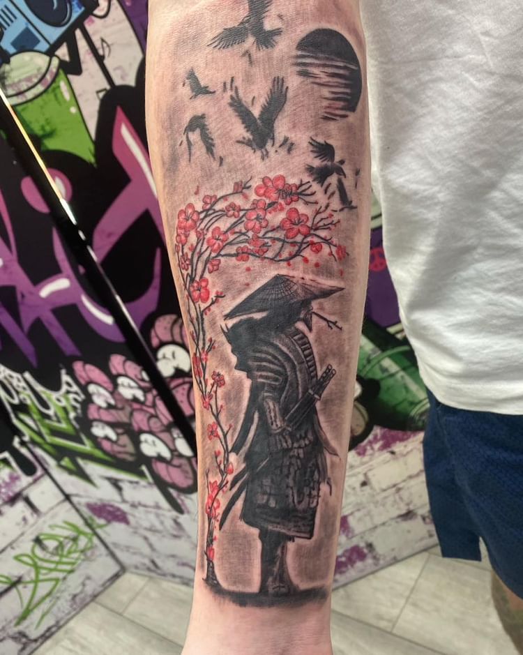 Samurai and Cherry Blossom Tattoos 