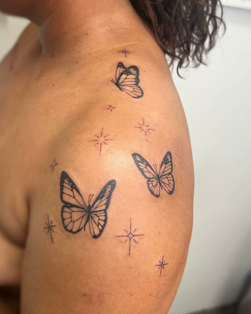 Giant & Cute Butterfly Shoulder Tattoo
