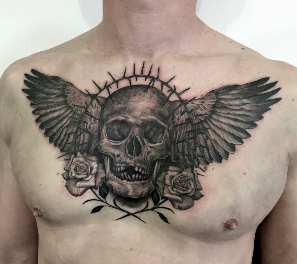 Trending Chest Tattoos Ideas for Men with Skull