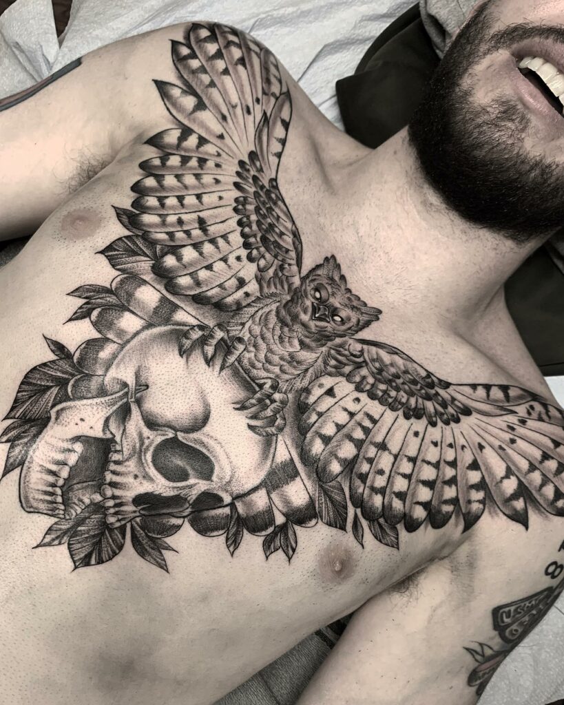 Large-scale Chest Tattoos for Men with Birds