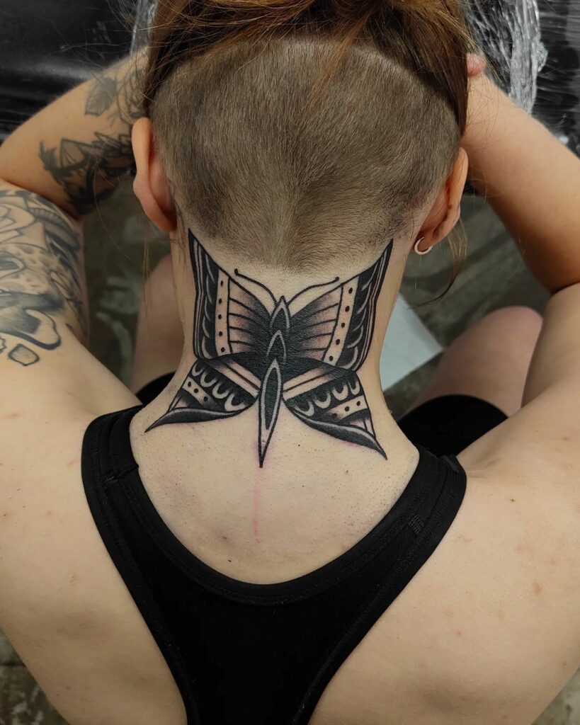 Traditional neck tattoo