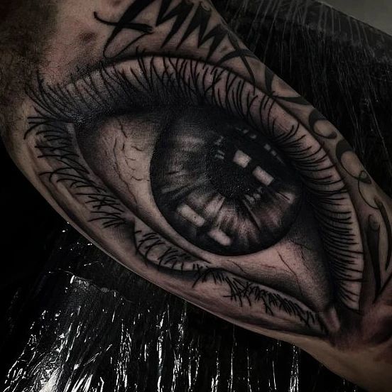 Eye Inner Bicep Tattoos