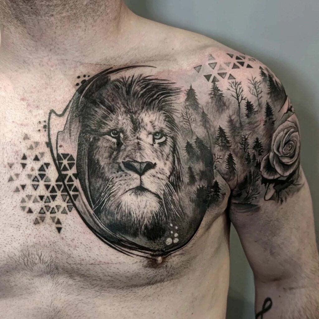 Masculine Chest Men’s Lion Tattoo