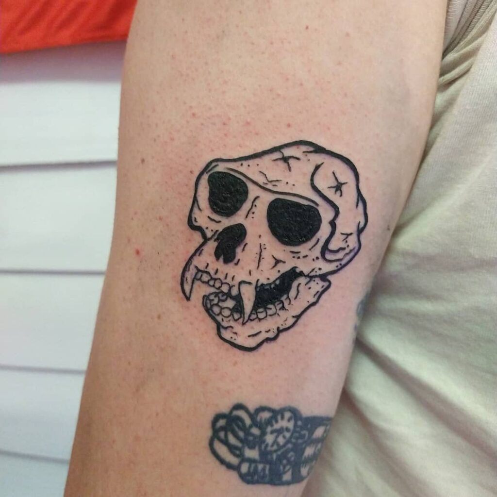 Fantasy Leg Skull Scrabble Tattoo by Spider Monkey Tattoos