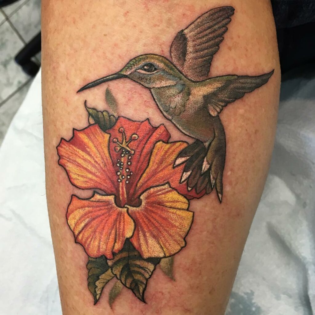 Hummingbird & Hibiscus Tattoos 