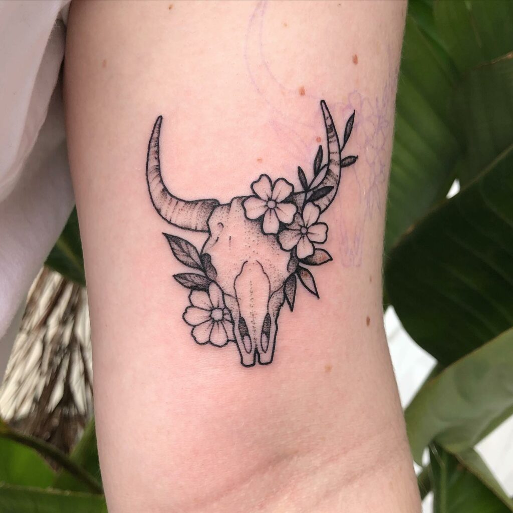 Realistic Feather Sunflower and Longhorn Skull Tattoo  Cow skull tattoos  Feminine skull tattoos Bull skull tattoos