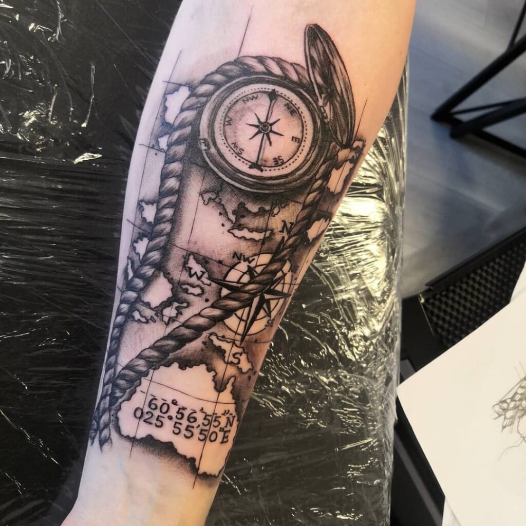 MAP AND COMPASS TATTOO