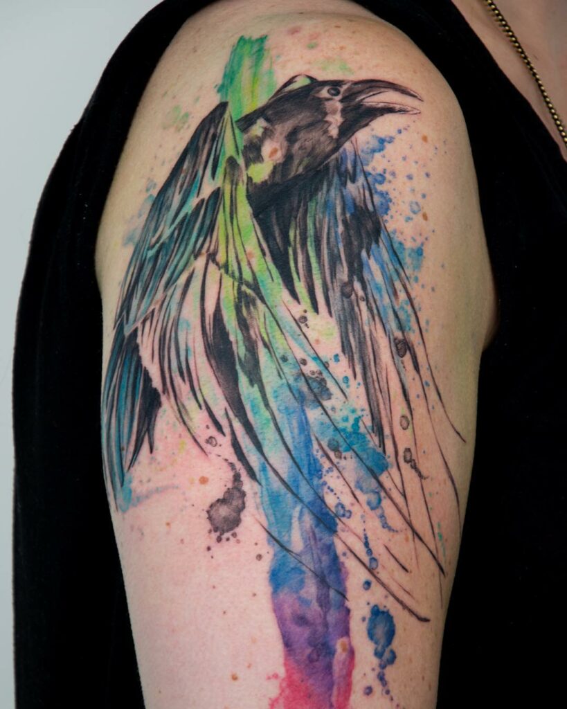 Watercolor Raven Tattoo