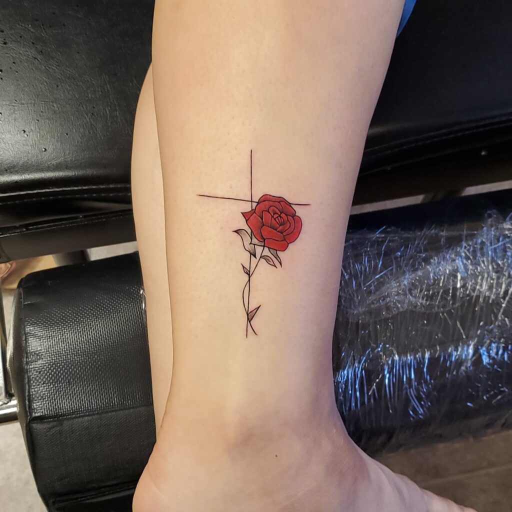 Cross with Rose Tattoo