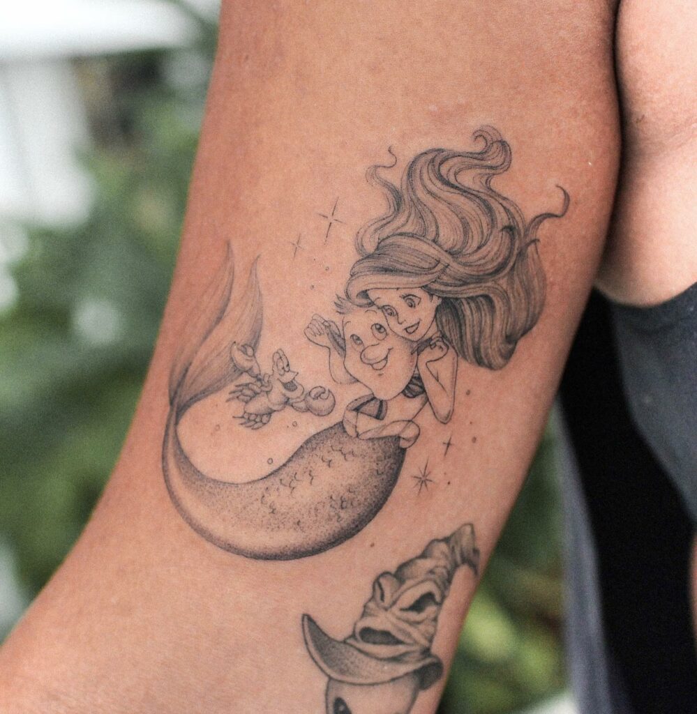 Black and Gray Little Mermaid Tattoos