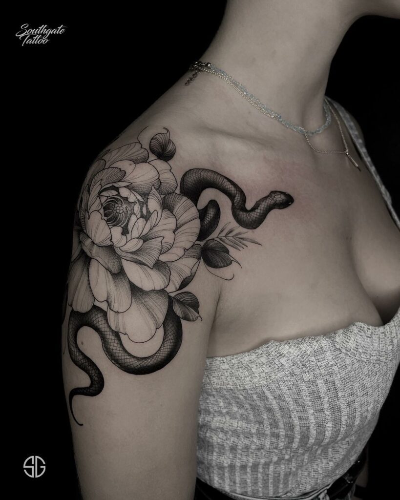 Peony and Snake Tattoo