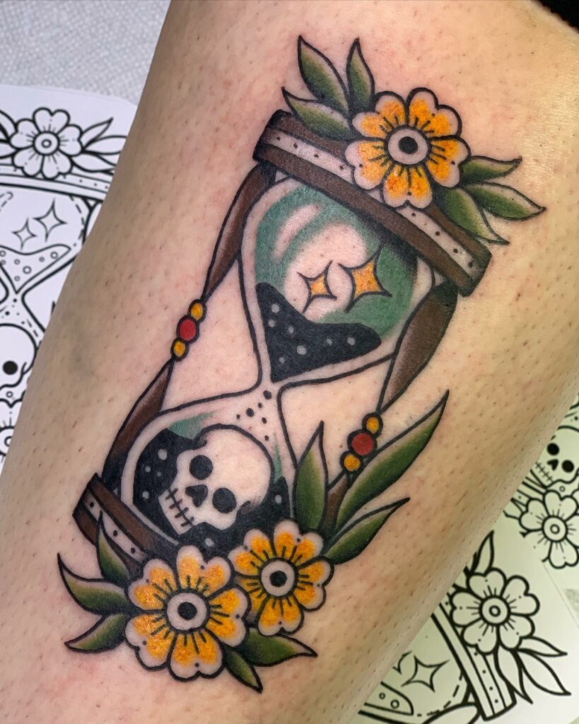 Floral Hourglass Tattoo