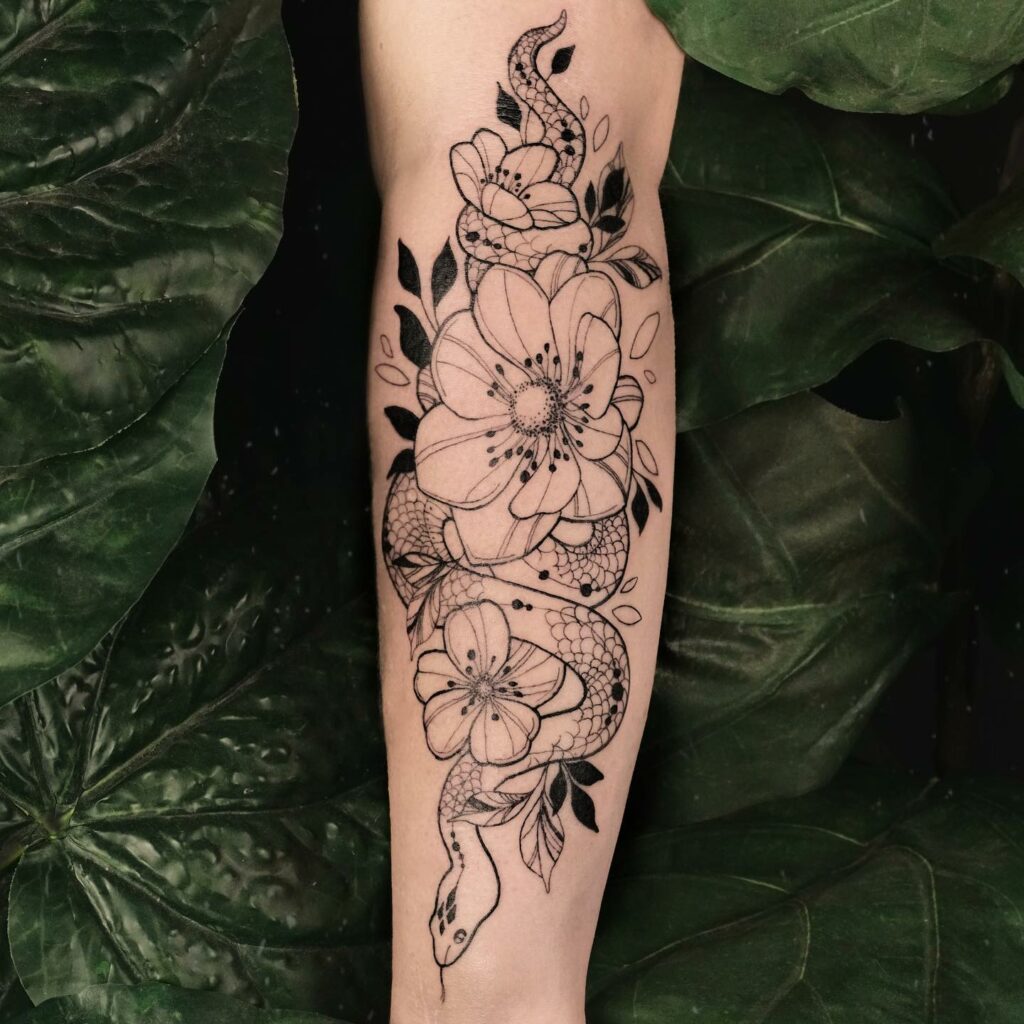 Snake Tattoos with Flower Tattoos