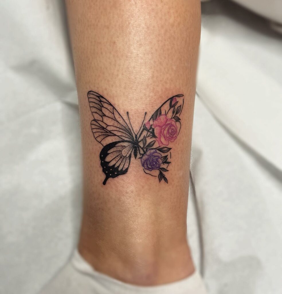 Butterfly and Rose Tattoo